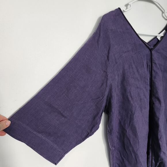ALPHA STUDIO Linen Top‎ M/L Purple Cottage Minimalist Beach Coastal Grandma - Picture 3 of 9